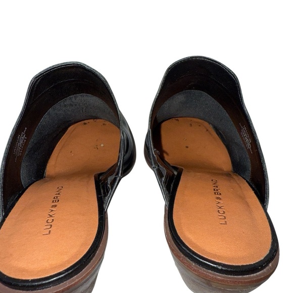 Lucky Brand Women's Slip On Clogs Size 9.5M Black Leather Block Heel Almond Toe - Picture 5 of 12